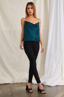 Women's Satin Rhinestone Cowl Cami in Emerald Medium