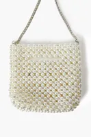 Women's Faux Pearl & Rhinestone Crossbody Bag in Cream