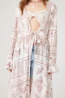 Women's Ornate Print Chiffon Kimono in Cream, XS