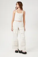 Women's Twill Wide-Leg Cargo Pants in Vanilla Large