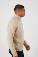 Men Ribbed Turtleneck Sweater in Taupe, XXL