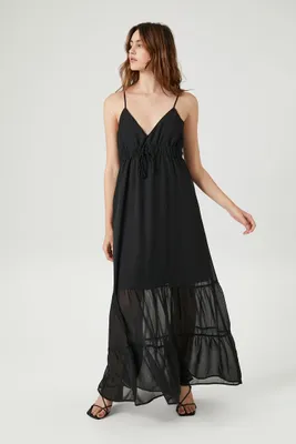 Women's Ruffle-Trim Cami Maxi Dress in Black, XL
