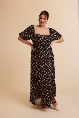 Women's Floral Print Maxi Dress Black,