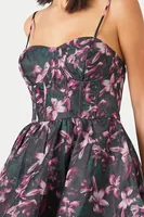 Women's Organza Floral Print Mini Dress in Black, XL