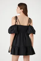 Women's Poplin Off-the-Shoulder Mini Dress in Black Medium