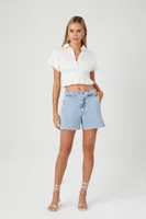 Women's Plunging Shirred Flounce Crop Top White