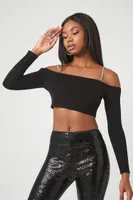 Women's Off-the-Shoulder Crop Top in Black Small