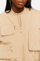 Women's Zip-Up Utility Bomber Jacket in Khaki Medium