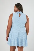 Women's Tiered Eyelet Mini Dress in Light Blue, 3X