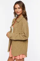 Women's Corduroy Dolphin-Hem Shacket in Olive Small