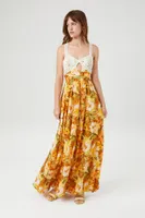 Women's Floral Print Cami Maxi Dress in Tan Small