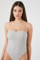 Women's Ribbed Knit Cami Bodysuit in Heather Grey Small