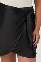 Women's Satin Tulip-Hem Mini Skirt in Black, 3X