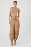 Women's Cropped Mock Neck T-Shirt in Taupe Small