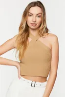 Women's Sweater-Knit Halter Crop Top Medium