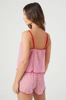 Women's Mesh Heart Cami & Shorts Pajama Set in Pink/Red Small