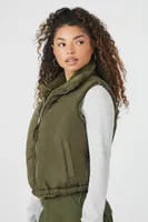 Women's Zip-Up Toggle Drawstring Vest in Olive Small