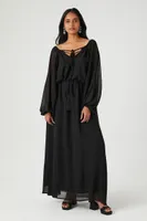 Women's Organza Tassel Maxi Dress in Black Small