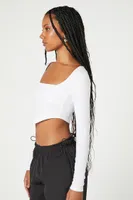 Women's Cropped V-Hem Top in White Large