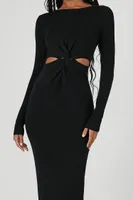 Women's Twist-Front Maxi Sweater Dress in Black, XS