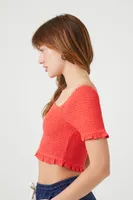 Women's Smocked Square-Neck Crop Top in Cayenne Medium