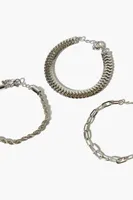 Women's Rope Chain Bracelet Set in Silver