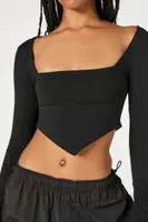 Women's Cropped V-Hem Top in Black Medium