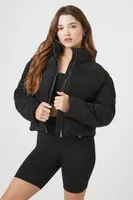 Women's Corduroy Quilted Puffer Jacket in Black Large