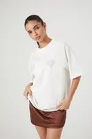 Women's Faux Pearl Heart T-Shirt in Cream Medium