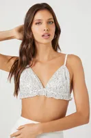 Women's Metallic Sequin Bralette in Silver/White, XL