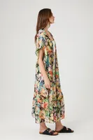 Women's Tropical Floral Print Kimono in Black Medium