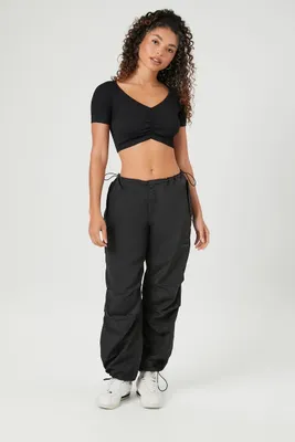 Women's Drawstring Windbreaker Joggers in Black Medium