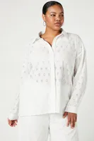 Women's Eyelet Shirt & Pants Set in White, 0X