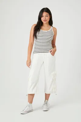 Women's Linen-Blend Capri Cargo Pants in White, XS