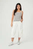 Women's Linen-Blend Capri Cargo Pants in White Small