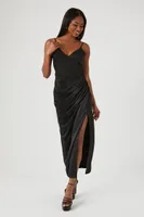 Women's Satin Midi Slip Dress in Black Medium