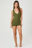 Women's Sleeveless Ribbed Knit Lounge Romper in Cypress Small