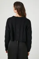 Women's Cropped Cable Knit Sweater in Black Small