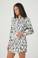 Women's Abstract Print Mini Shirt Dress in White, XS