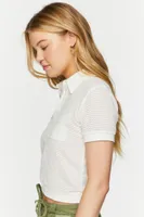 Women's Mesh Netted Cropped Polo Shirt in Vanilla, XS