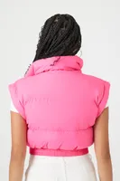 Women's Zip-Up Cropped Puffer Vest in Hot Pink Large