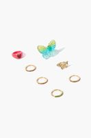 Women's Butterfly & Cocktail Ring Set in Pink/Blue, 6