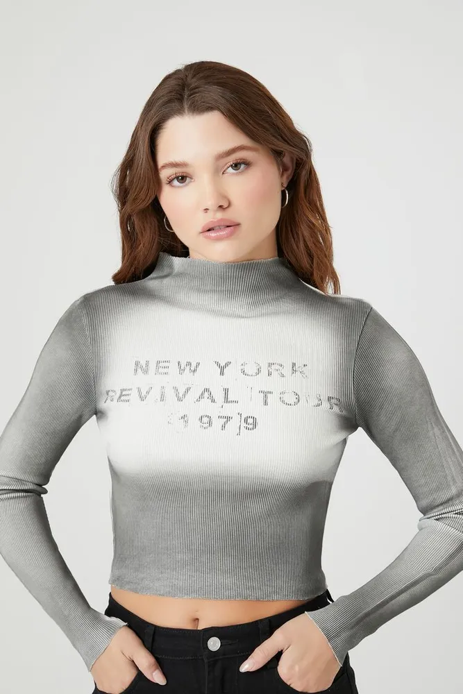 Women's New York Revival Tour Crop Top in Charcoal/White Medium