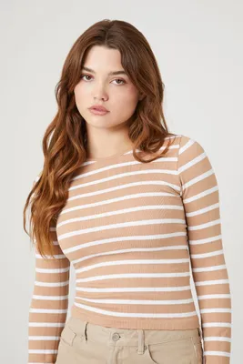 Women's Striped Seamless Top in Tan/White Large
