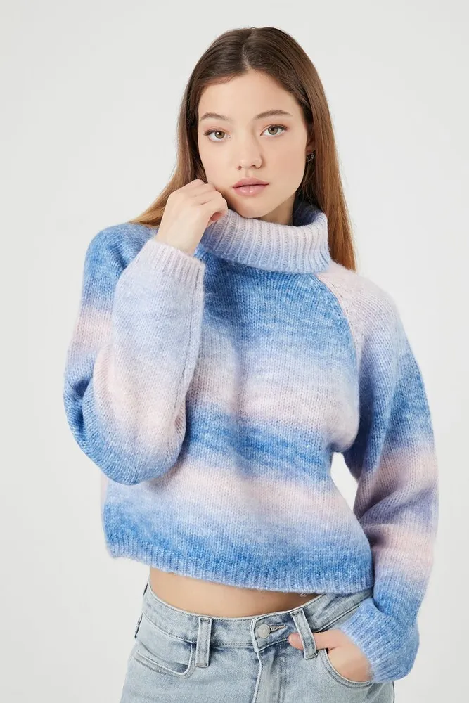 Women's Gradient Striped Turtleneck Sweater in Blue Small