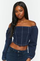 Women's Denim Off-the-Shoulder Crop Top in Dark Denim Small