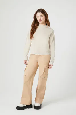 Women's Mid-Rise Straight-Leg Cargo Pants in Taupe, XL