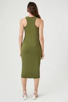 Women's Racerback Bodycon Midi Dress in Olive Small