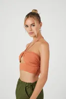 Women's Cutout O-Ring Halter Crop Top in Sienna Large