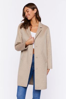 Women's Brushed Longline Button-Front Coat in Oatmeal Large